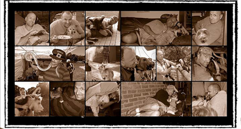 Rob from Cockburn Pet Care sitting on the floor with a dog and a cat at home